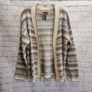 Pol Cardigan Womens Small To Large Geometric Stripe Print Open Front Oversized
